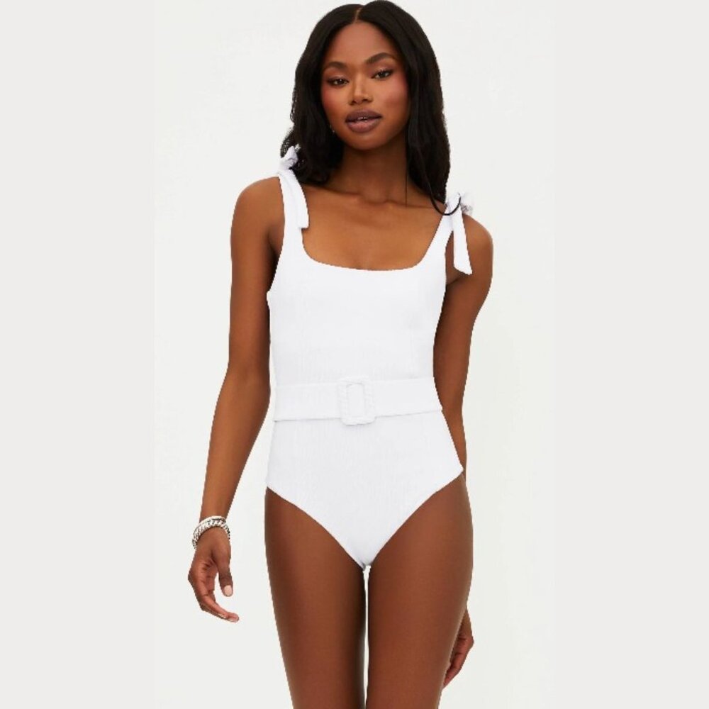 Beach Riot Sydney Ribbed One Piece White with Belt SZ M - NWT‎